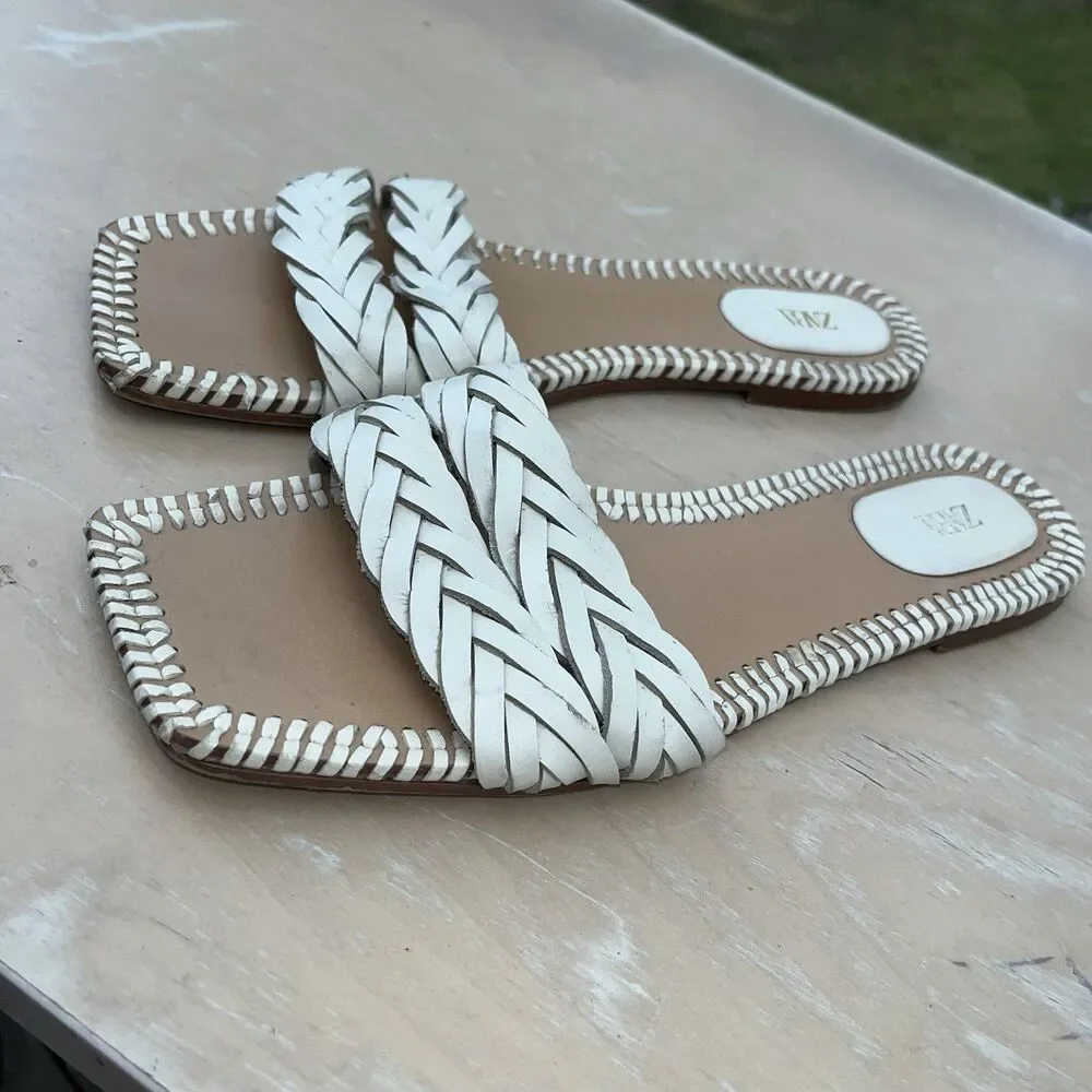 Zara Womens Leather Cow Leather Flat Braided/Woven Square Sandals Size 41 (10) - Picture 3 of 7